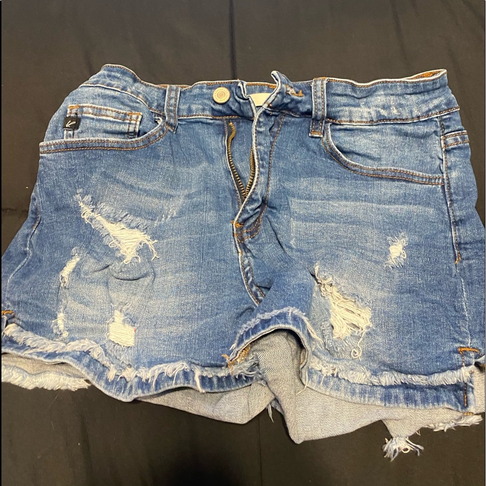 blue denim ripped shorts